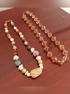 Earth-Tone Beaded Choker Necklace with Ivory Accents and Amber Choker Necklace